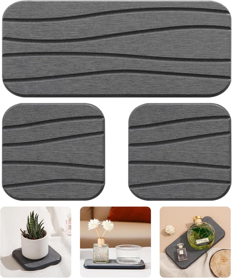 WALL QMER 3PCS Water Absorbing Diatomaceous Earth Tray for Sink, Fast Drying Soap & Toothbrush Holders for Bathroom Counter, 1 Stone Tray, 2 Stone Coasters - Image 1